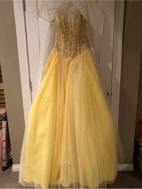 Mori Lee Yellow Ball Gown with Beaded Bodice